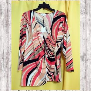 Calvin Klein New 3/4 Sleeve Top Coral-White-Black